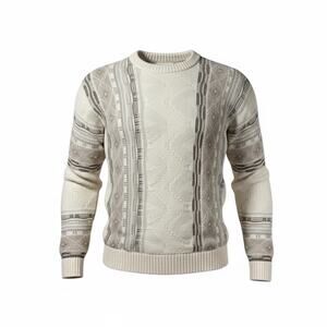 Hollister Men's Boxy Fit Striped Grandpacore Crewneck Sweater Cream - Size Small